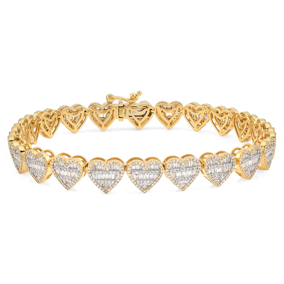 10K Yellow Gold 2.59 Ct Natural Diamond Heart Shape 7.5MM Tennis Bracelet 7" Men Women 14.4g — view 1