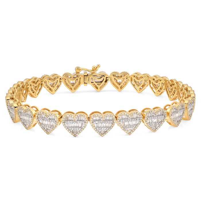 10K Yellow Gold 2.59 Ct Natural Diamond Heart Shape 7.5MM Tennis Bracelet 7" Men Women 14.4g — view 1