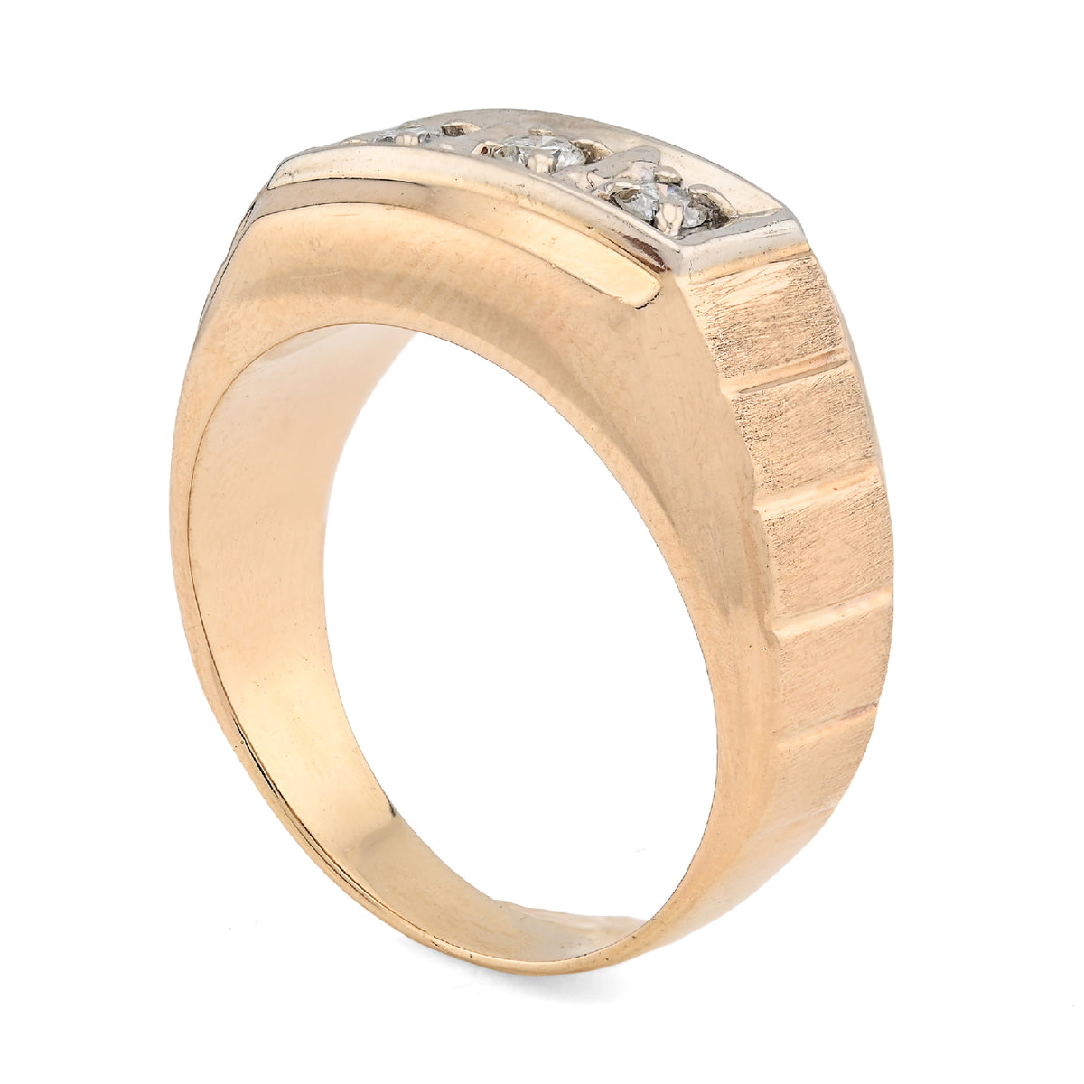 10K Yellow Gold 0.9CT 3 Diamond Solitaire Centre Men President's Ring — view 7
