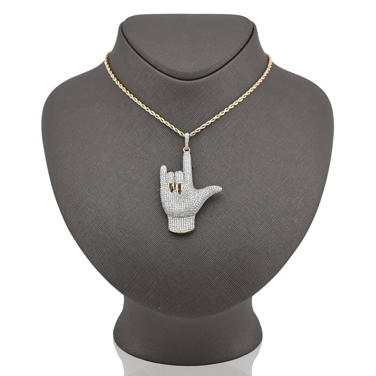 10K Yellow Gold "I LOVE YOU" Sign 3.05CT Natural Diamond Pendant Men Women Charm — view 10