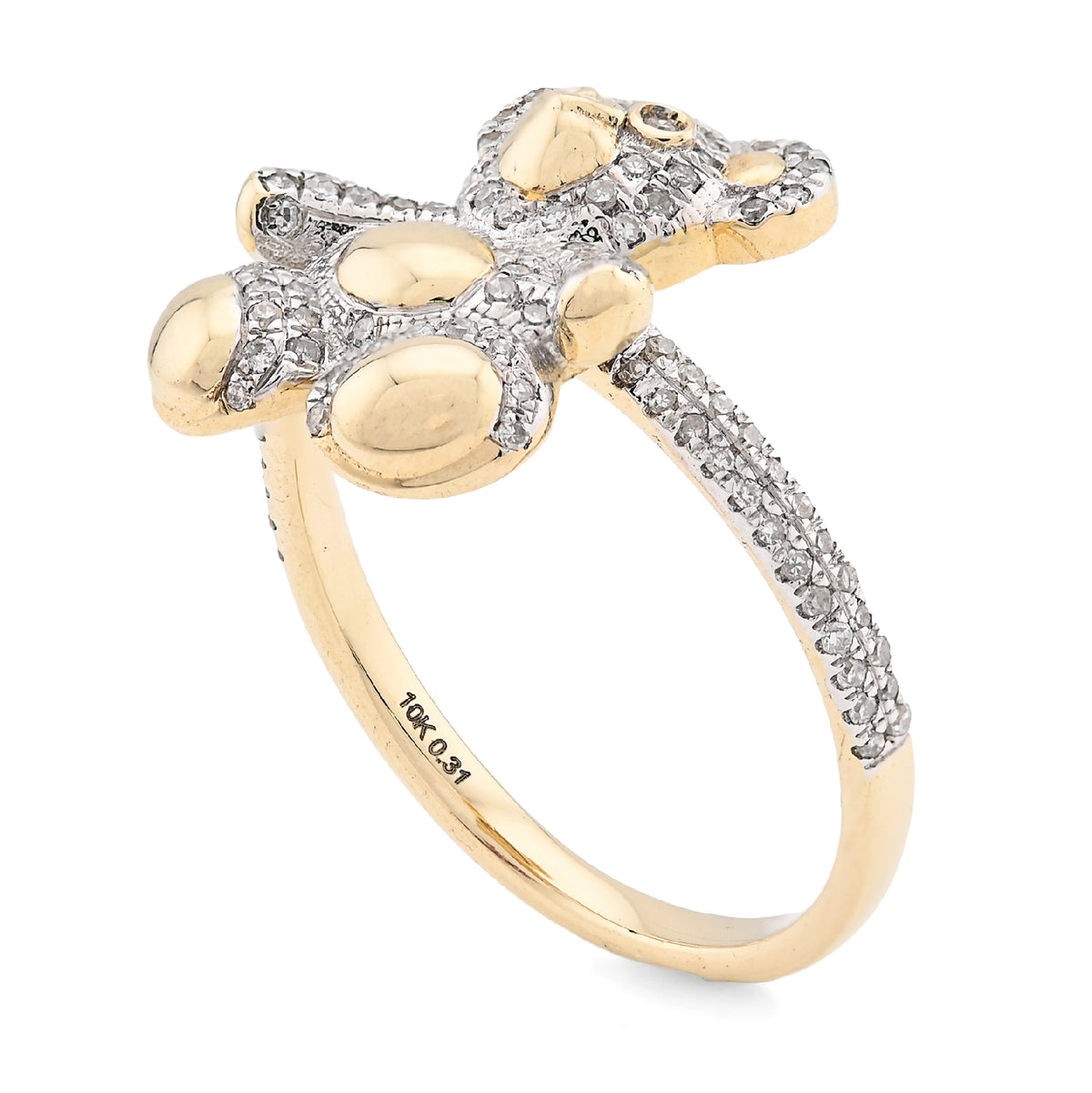 10K 0.31CT Natural Diamond Teddy Bear Women Ring  — view 5