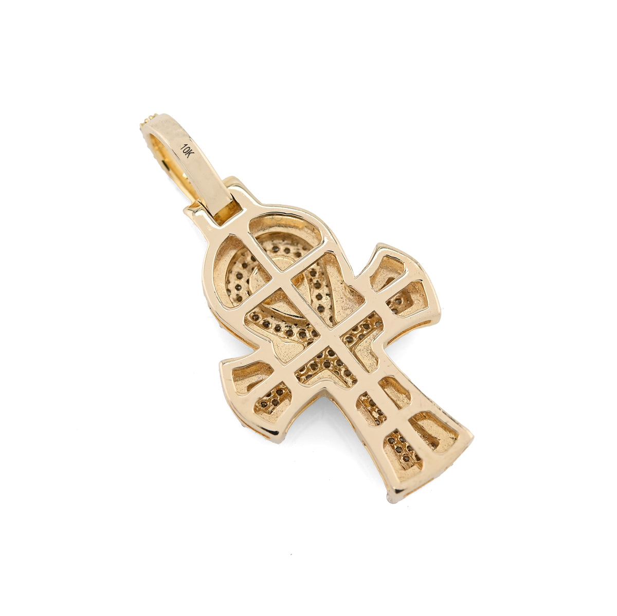 10K Yellow & White Gold 2 Tone 0.88CT Natural Diamond Egyptian Cross Pendant 1.4" Men Women Charm — view 2