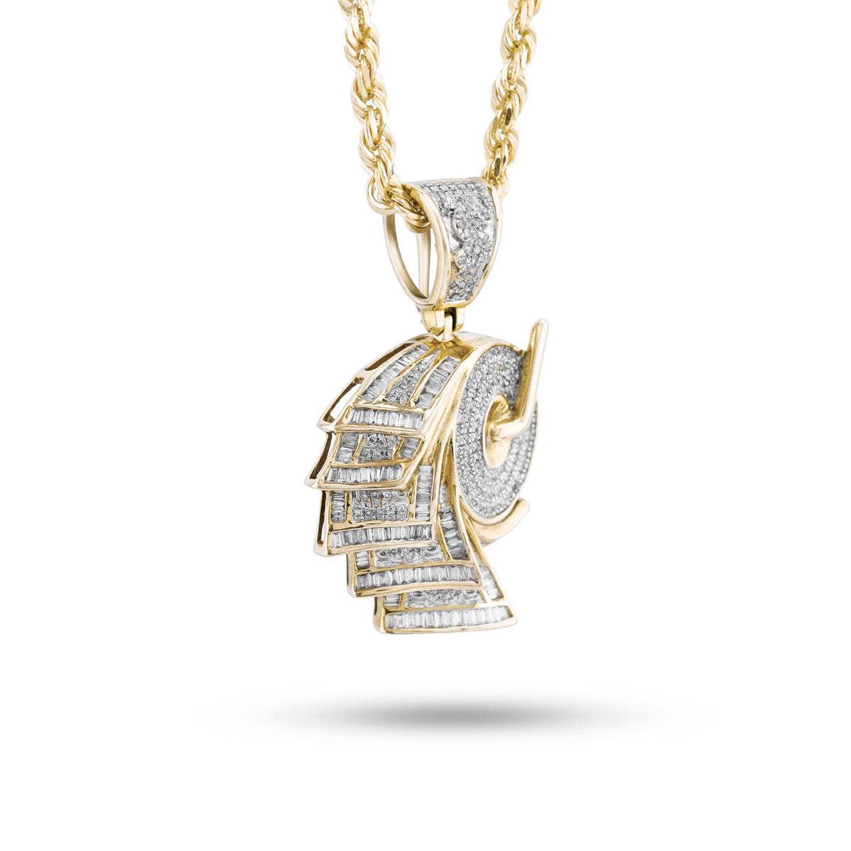Roll Of Money Iced Out Charm Baguette/ Round 2ct Natural Diamond 10K Gold Men Women Pendant