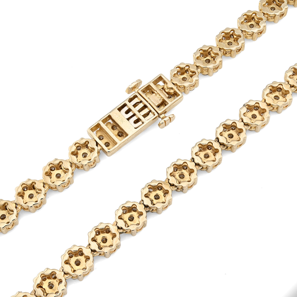 10K Yellow Gold 16 CT Natural Diamond Flower Setting Tennis Chain 22" Mens Necklace — view 5