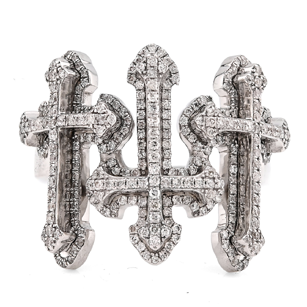10K White Gold Three Cross 1CT Natural Diamond Men Pinky Ring — view 1