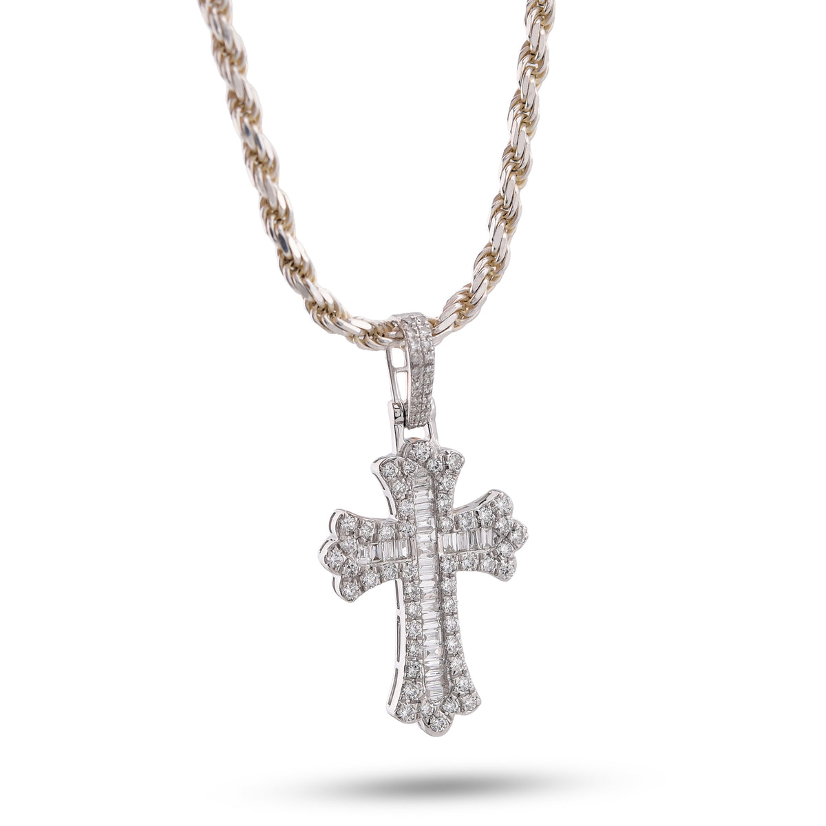 Budded Cross Pendant 1.05CT Lab Diamond Baguettes Men Women Charm — view 4