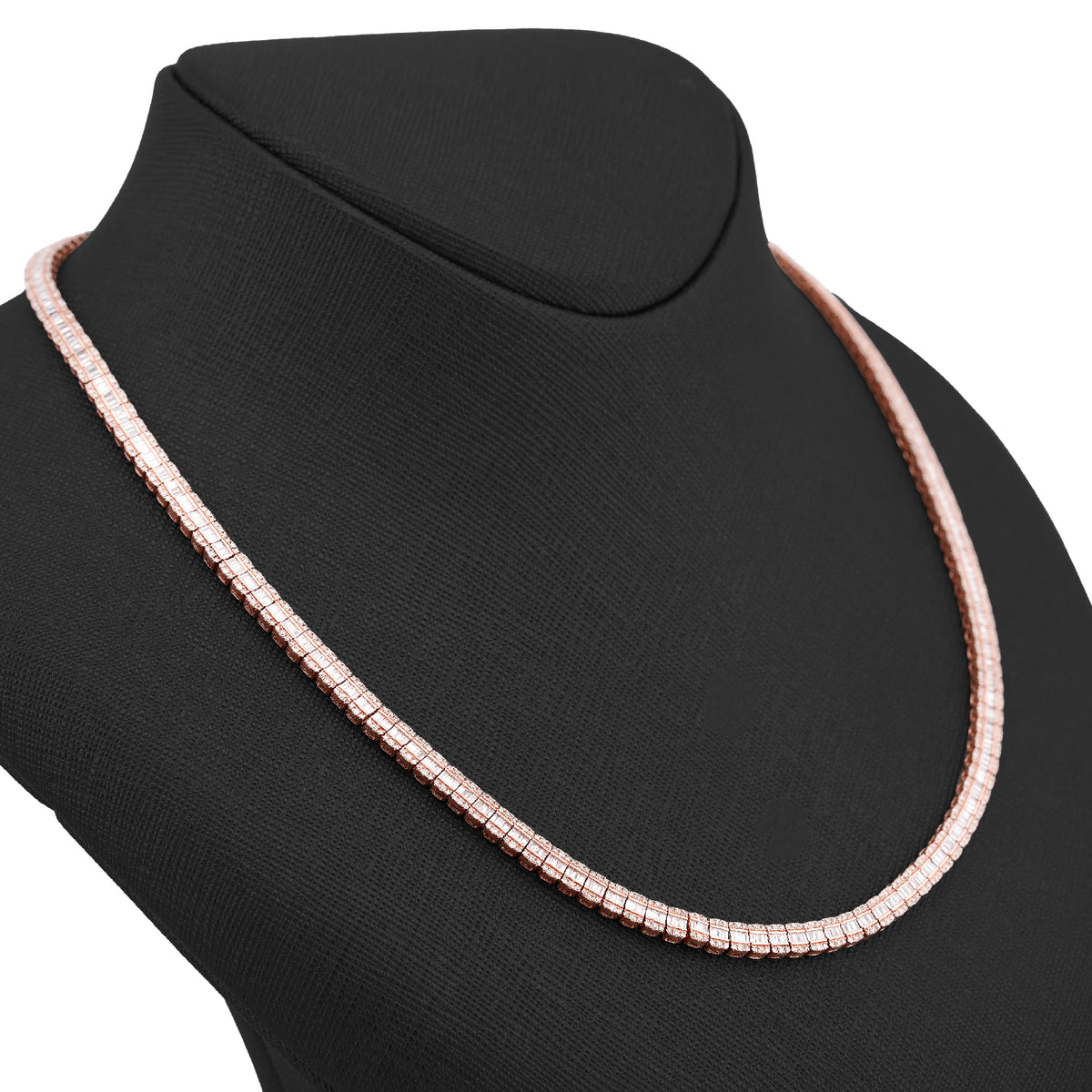 10K Rose Gold 6.01CT Natural Diamond Natural Diamond Baguette Centre Row 4MM Tennis Chain 22" Men Women Necklace — view 3