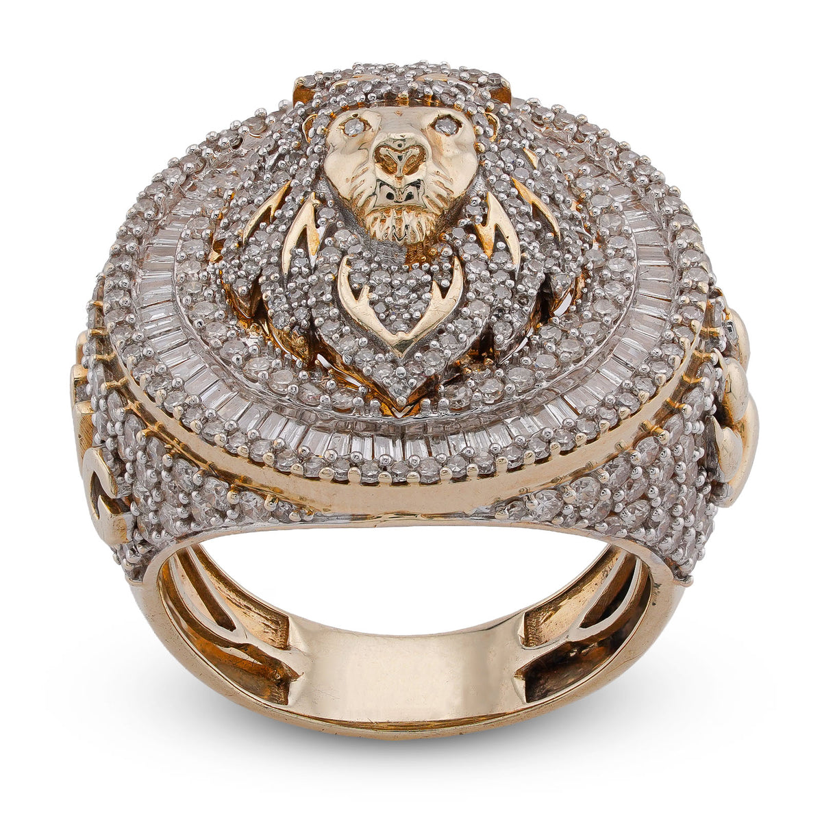 10K Yellow Gold 2.98CT Round/Baguette Natural Diamond Lion Head/Paws Round Shape Men Pinky Ring — view 6