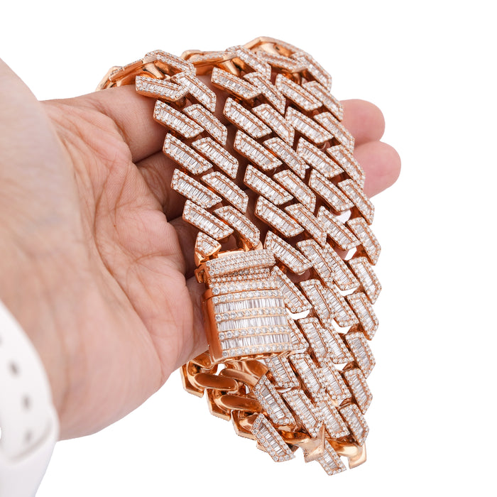 10K Rose Gold 34.92CT Natural Baguette/Round Diamond Cuban Link 18MM 306 Grams Chain Men 22" Necklace — view 1