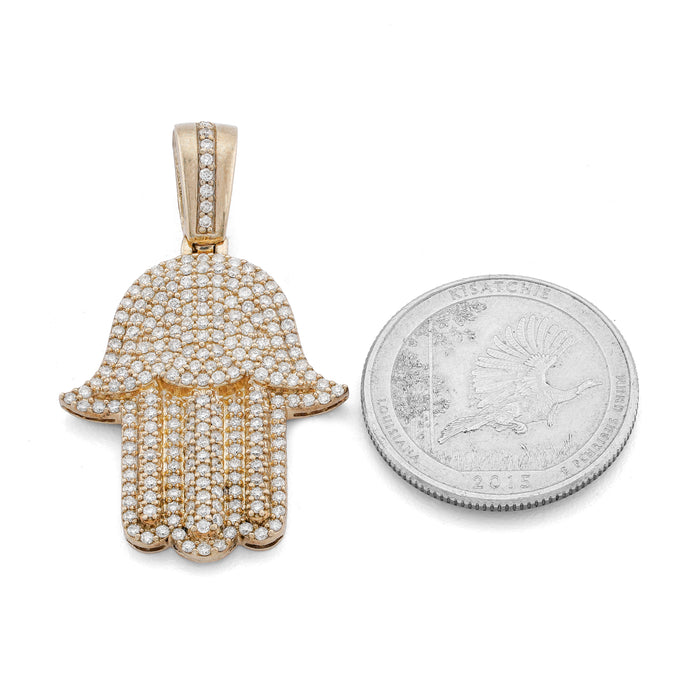 Hamsa Pendant Round 1.35ct Natural Diamond 10K Gold Men Women Charm