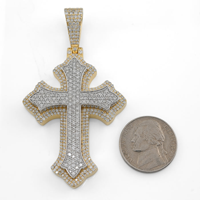 10K Yellow & White Gold 5 CT Natural Diamond Religious Cross Pendant Men Women Charm — view 1