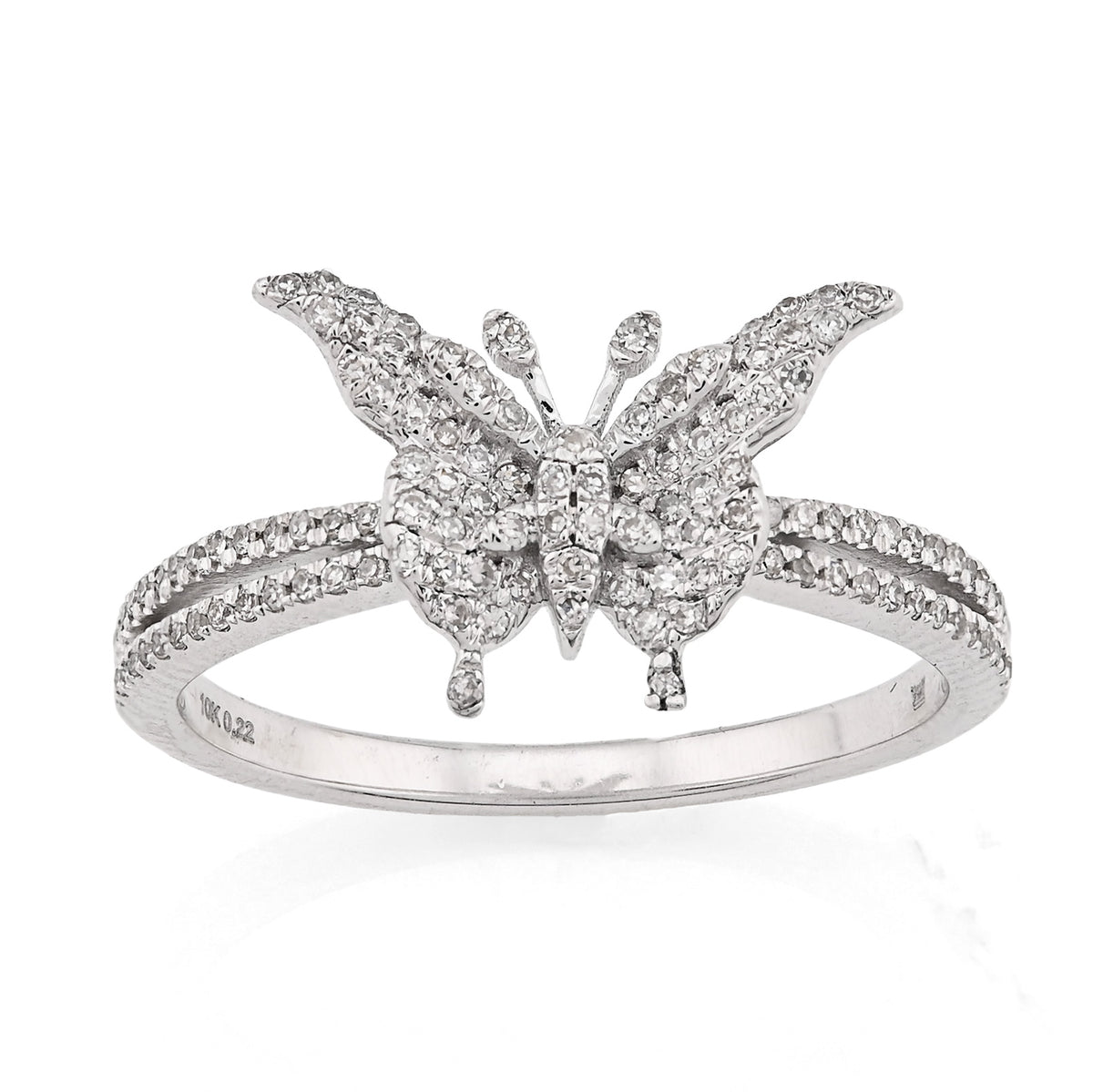 10K White Gold 0.22CT Natural Diamond Butterfly two band Women Ring — view 2