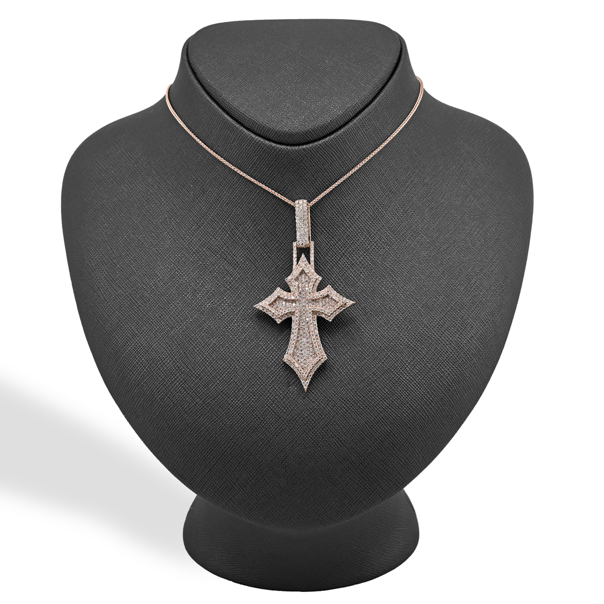 14K Rose Gold 4.27 CT Natural Diamond Religious Cross Pendant 23.1 g Men Charm — view 5
