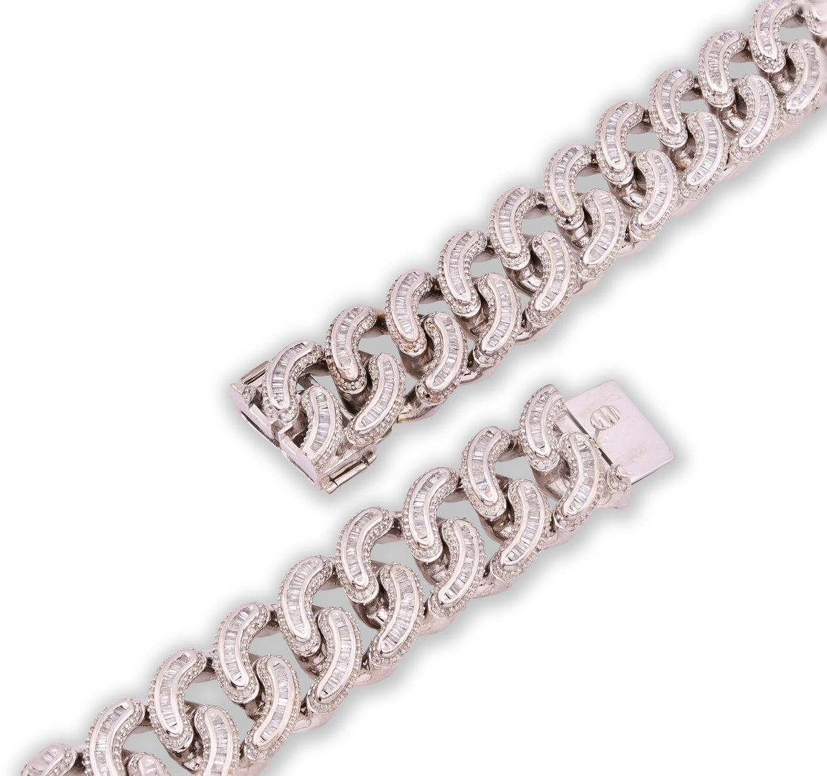 10K White Gold Natural Diamond 26.5 CT Round/Baguette Natural Diamond 17MM Cuban Link Chain 23" Men Necklace — view 4