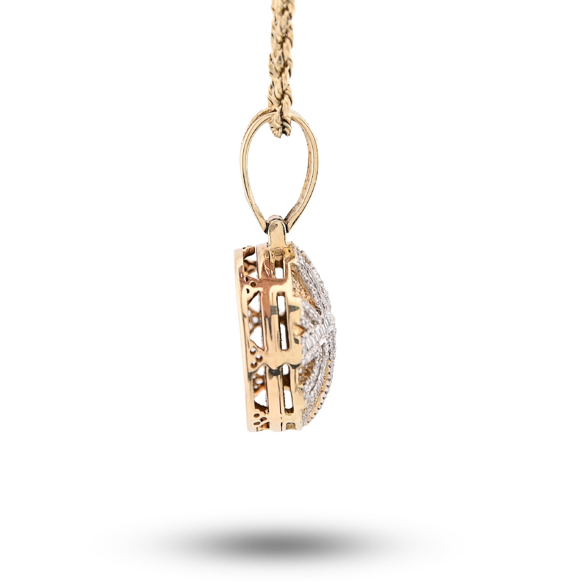 10K Yellow Gold Round/Baguette Natural Diamond Basket Ball Men Charm Pendant 34.8MM 14.8G — view 4