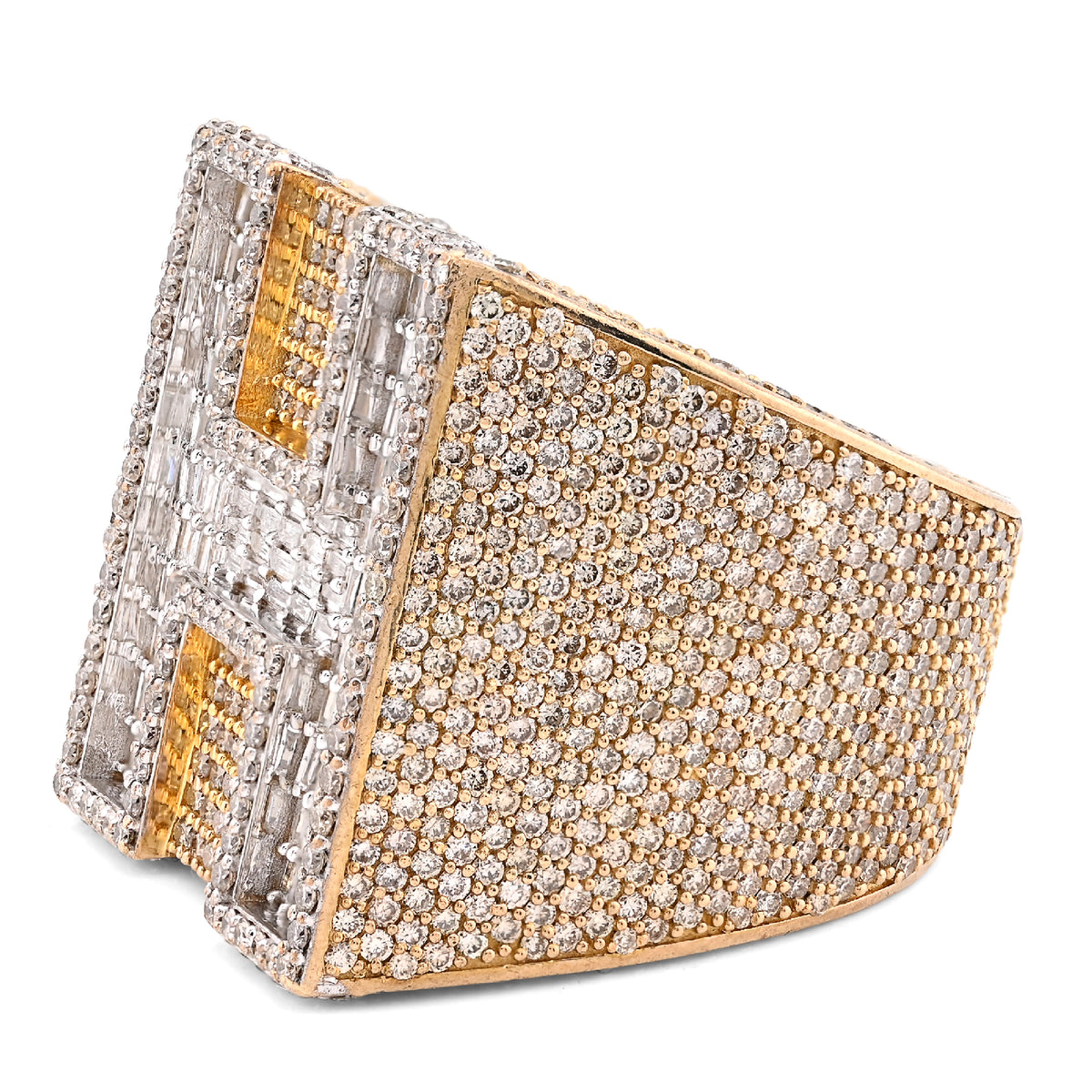 10K Yellow Gold 15.74CT Natural Diamond "H" Initial Men Ring 1.15" Wide 36.5g — view 4