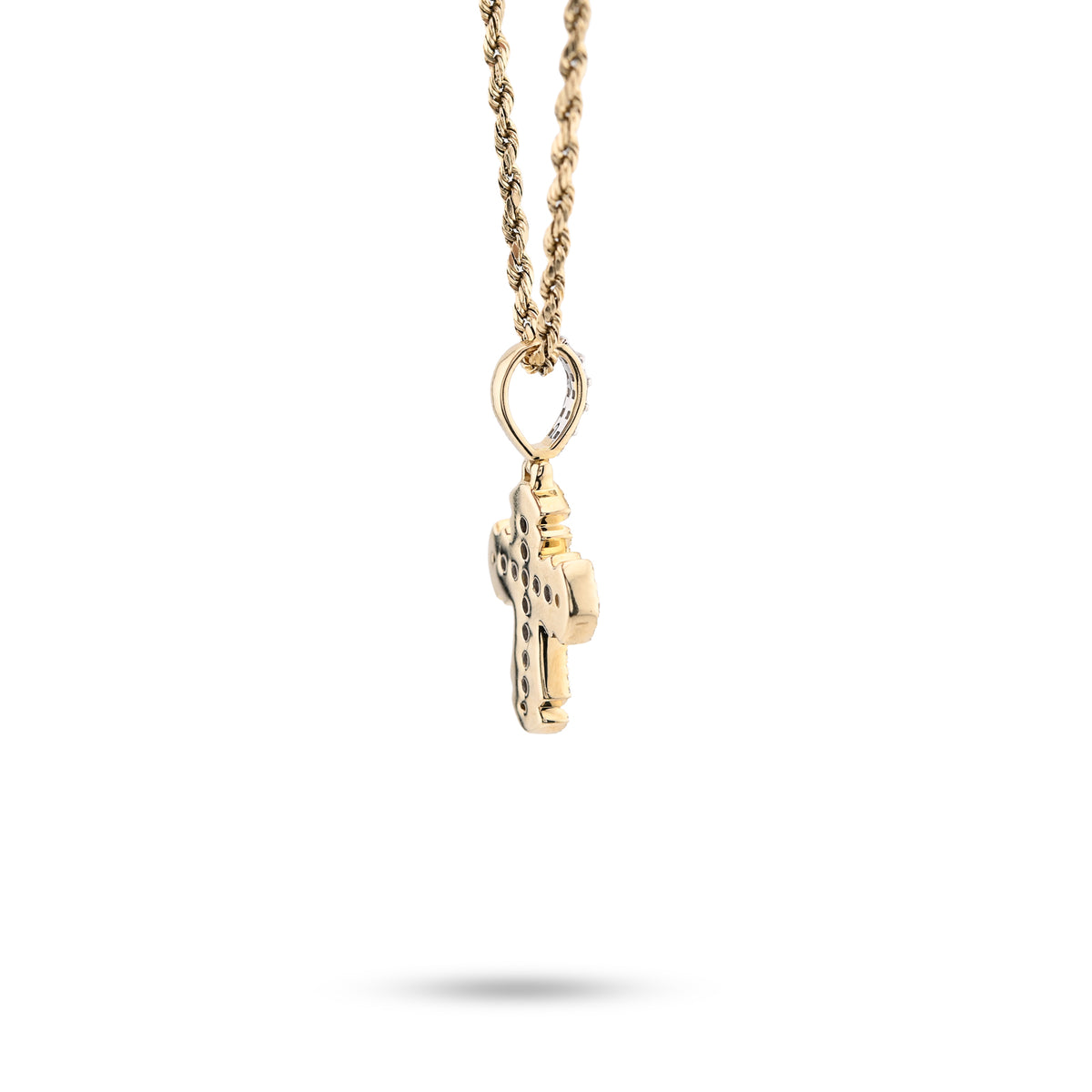 10K Yellow Gold Round & baguettes 0.43 CT natural Diamond Cross Charm 33.3 MM — view 5