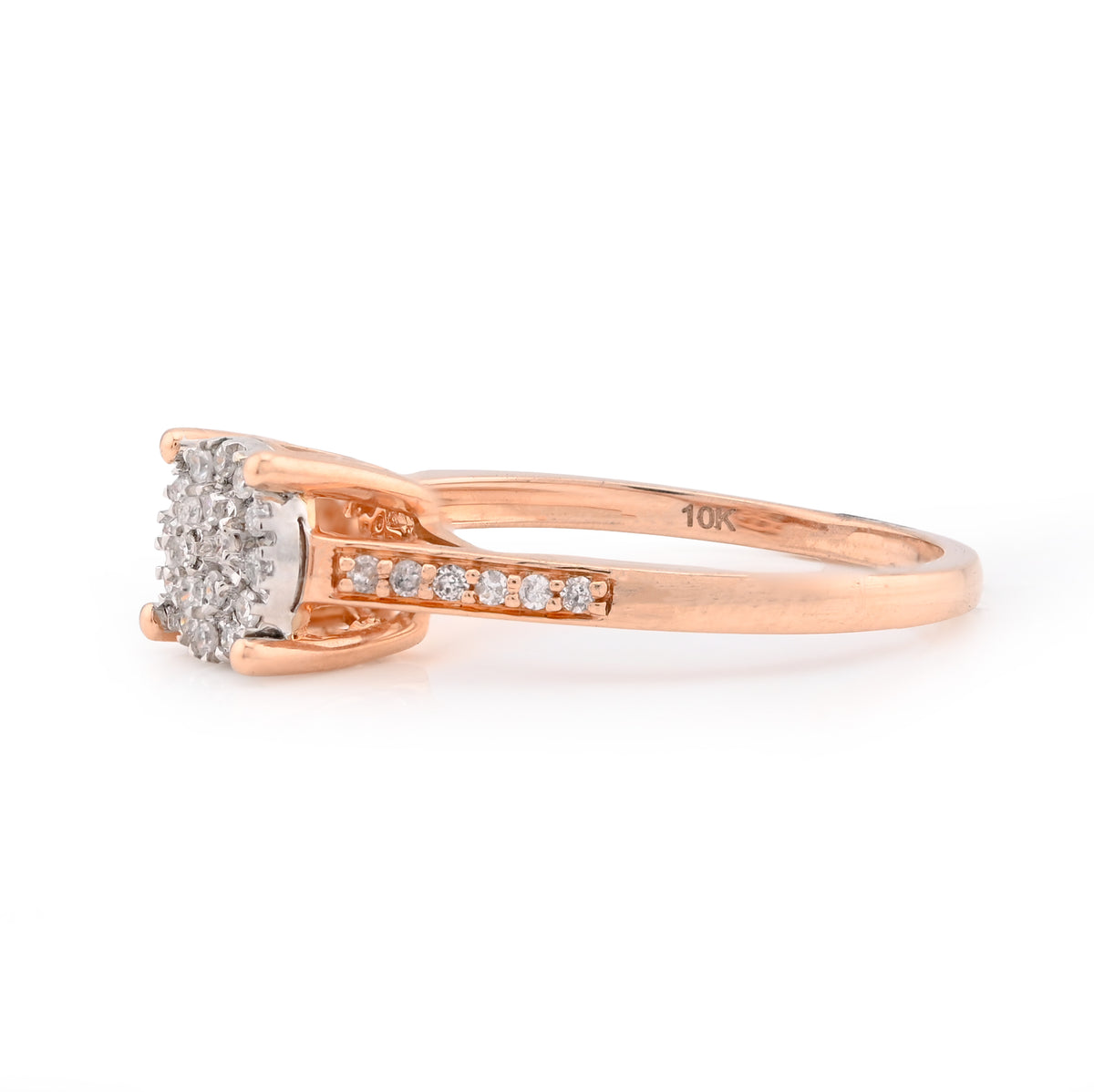 10K Rose Gold 0.18CT Natural Diamond Round Flower Women Ring — view 2