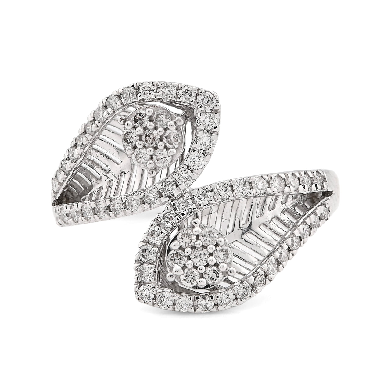 14K White gold 0.50CT natural Diamond Womens Leaf shape Bypass Ring — view 7