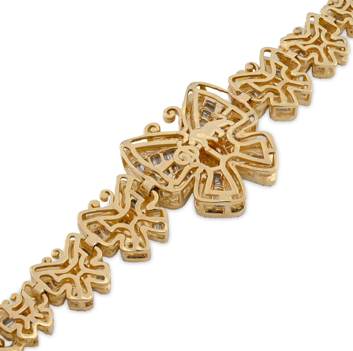 10K Yellow gold 3.45CT Natural Diamond Baguette/Round Butterfly and Cuban Link Bracelet Women 7" — view 6