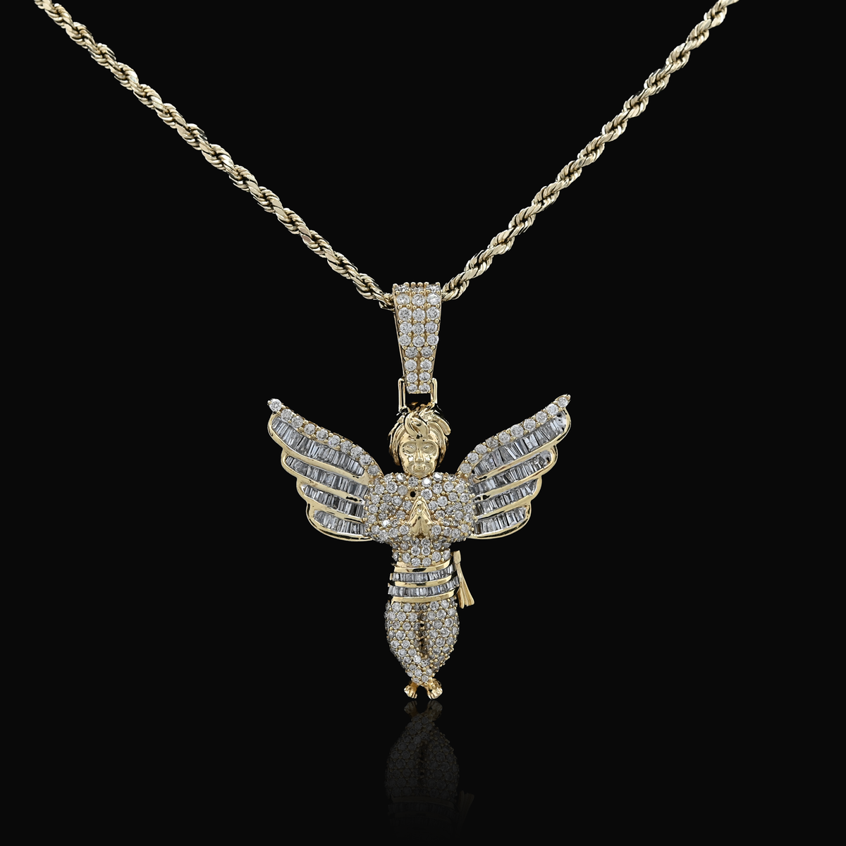10K Yellow Gold 2.10 Natural Diamond Angel Charm Religious Pendant — view 5