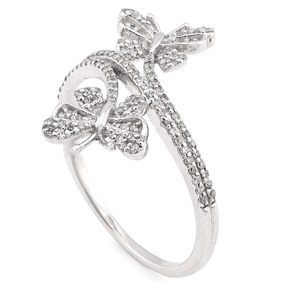 925 SS 0.23CT Natural Diamond Split Shank Butterfly Ring Women Band  — view 7