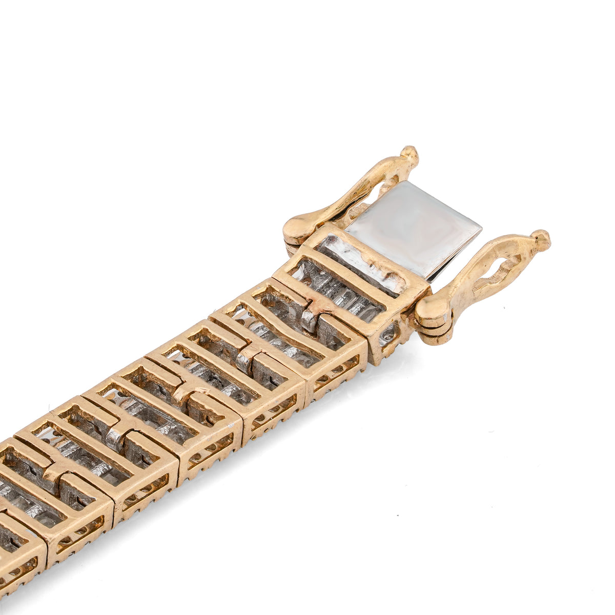 10K Yellow Gold 5.75CT Natural Diamond Baguette Centre Row Rectangular Link Tennis Bracelet