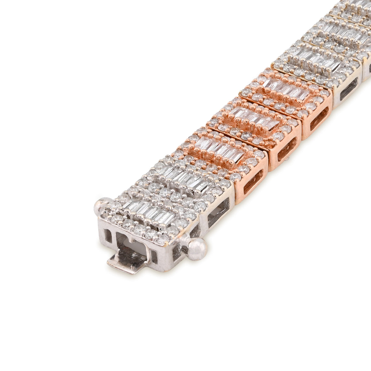 10K Rose/White Gold 2 Tone 4.77CT Natural Baguette/Round Diamond 7MM 8" Tennis Bracelet 23.7g — view 2