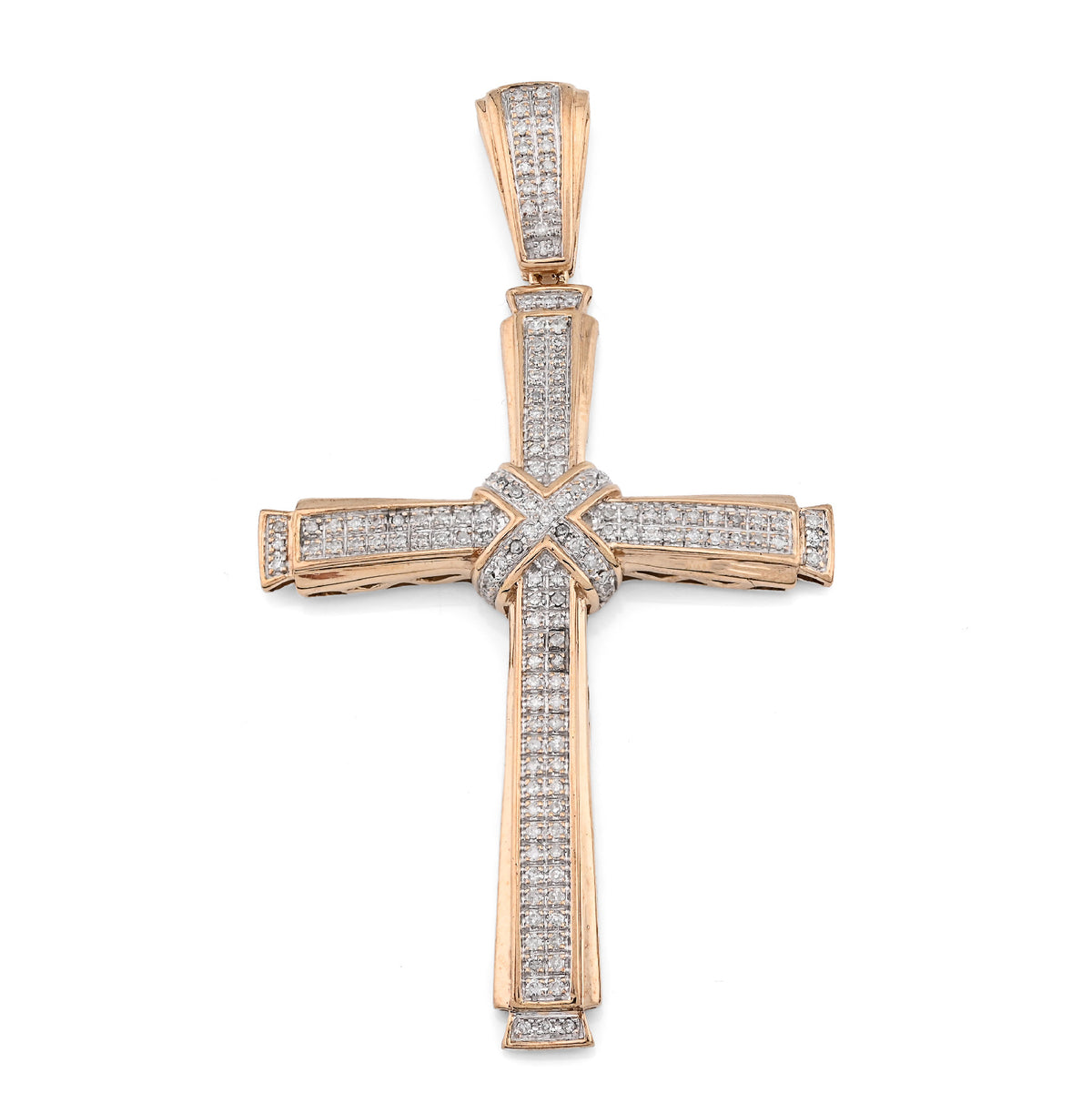 10K Yellow Gold 1.75CT Natural Diamond Cross Religious Charm Men Women Pendant 2.4" — view 1