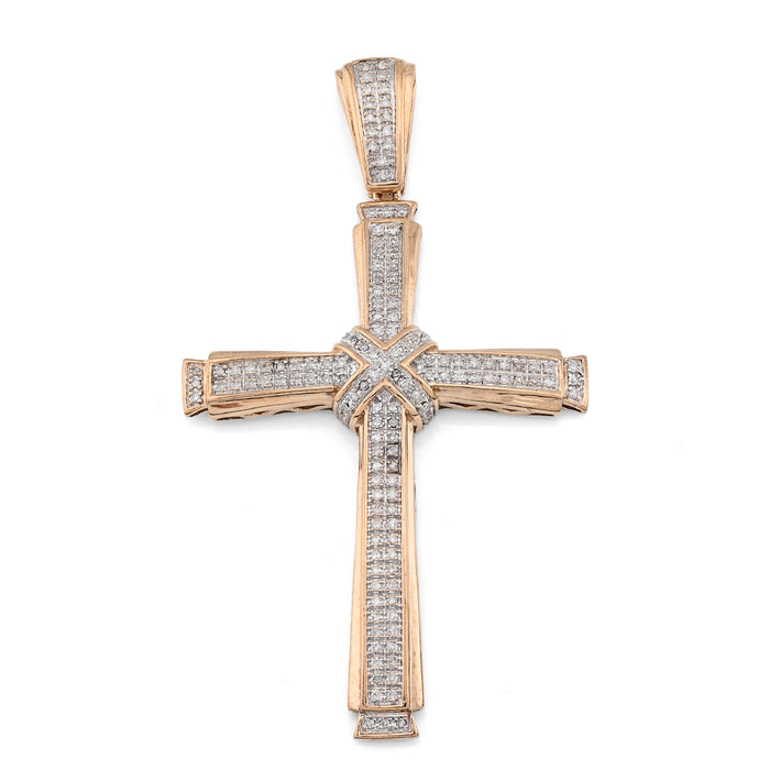 10K Yellow Gold 1.75CT Natural Diamond Cross Religious Charm Men Women Pendant 2.4" — view 1