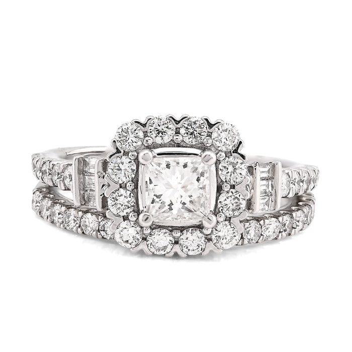 14K White Gold 1.50CT Solitaire/Baguette Natural Diamond Square Women Wedding Ring — view 1