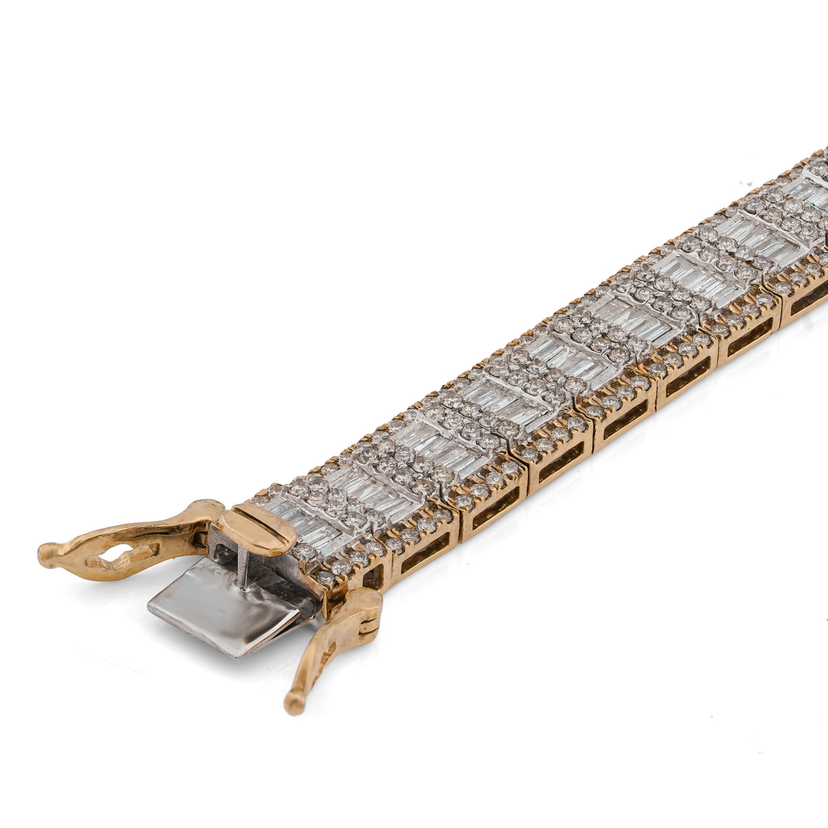 10K Yellow Gold 5.75CT Natural Diamond Baguette Centre Row Rectangular Link Tennis Bracelet