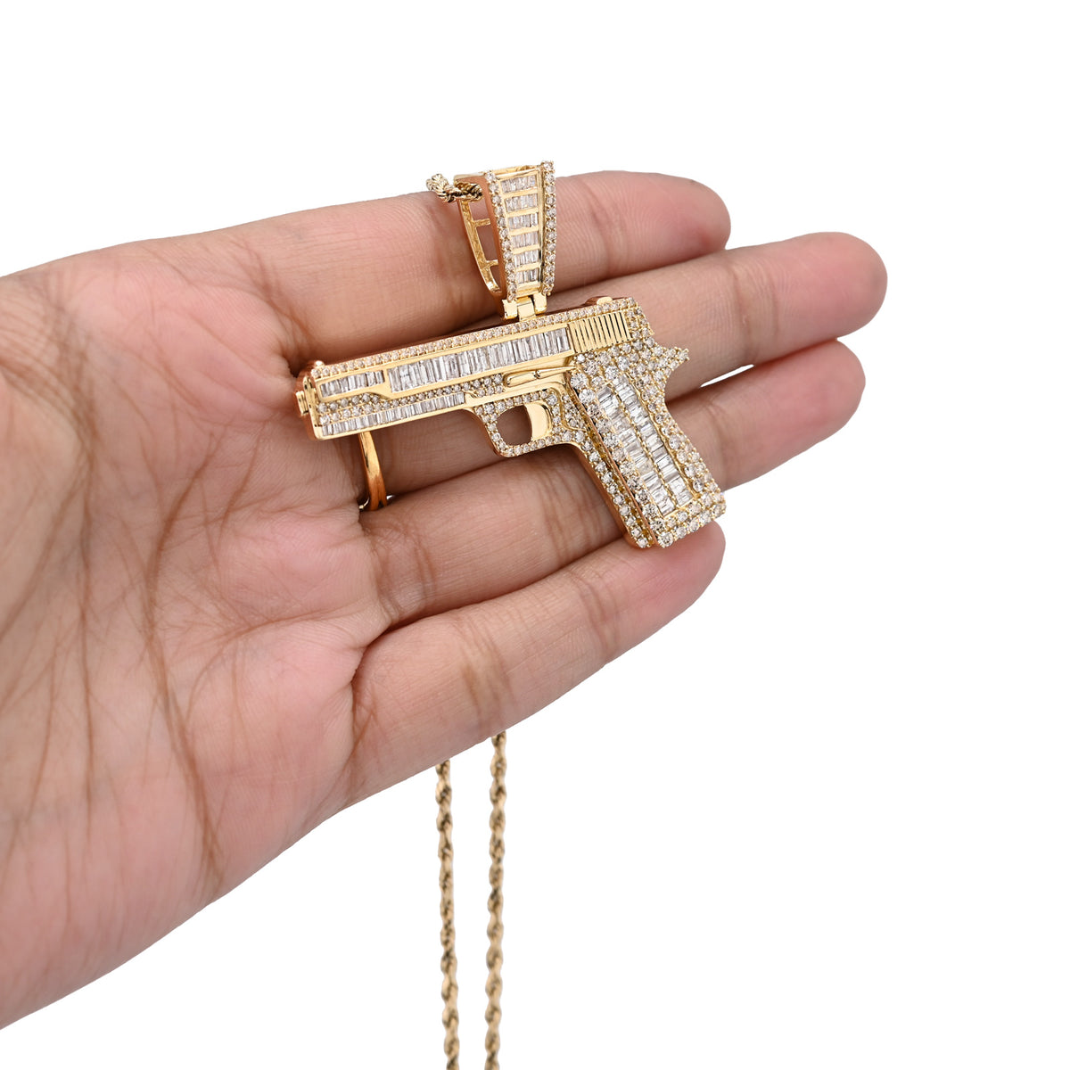 10K Yellow Gold 4.50 CT Natural Diamond Round/Baguette Gun Pendant Mens Charm 12.3g — view 2