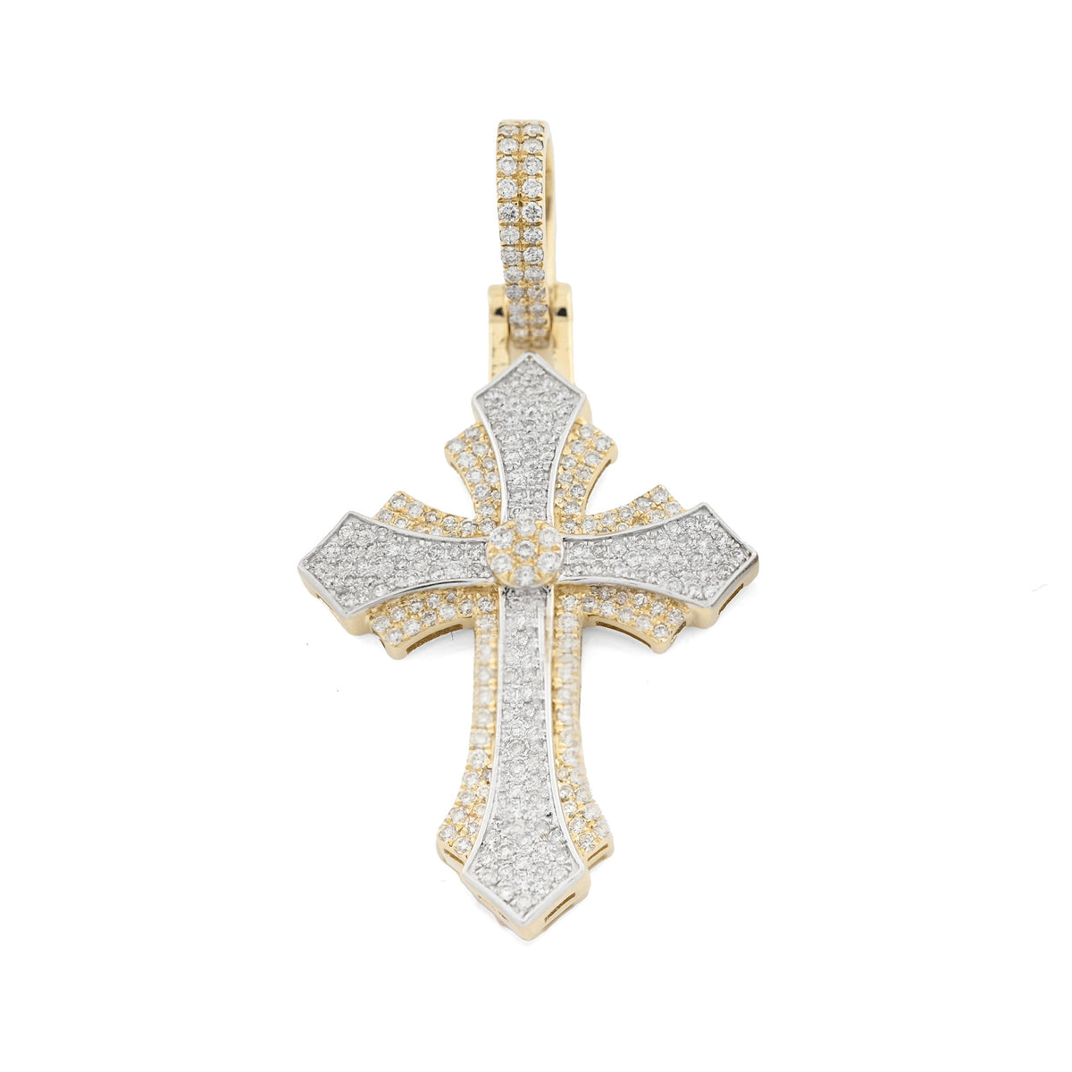 10K Yellow & WHite Gold 2 Tone 0.90CT Natural Diamond Religious Cross Pendant Mens CHarm — view 1
