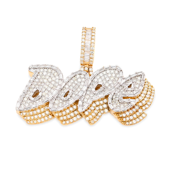 10K Yellow Gold 3.75CT "DOPE" Custom Natural Diamond Round/Baguette Pendant 1.9" Charm — view 1