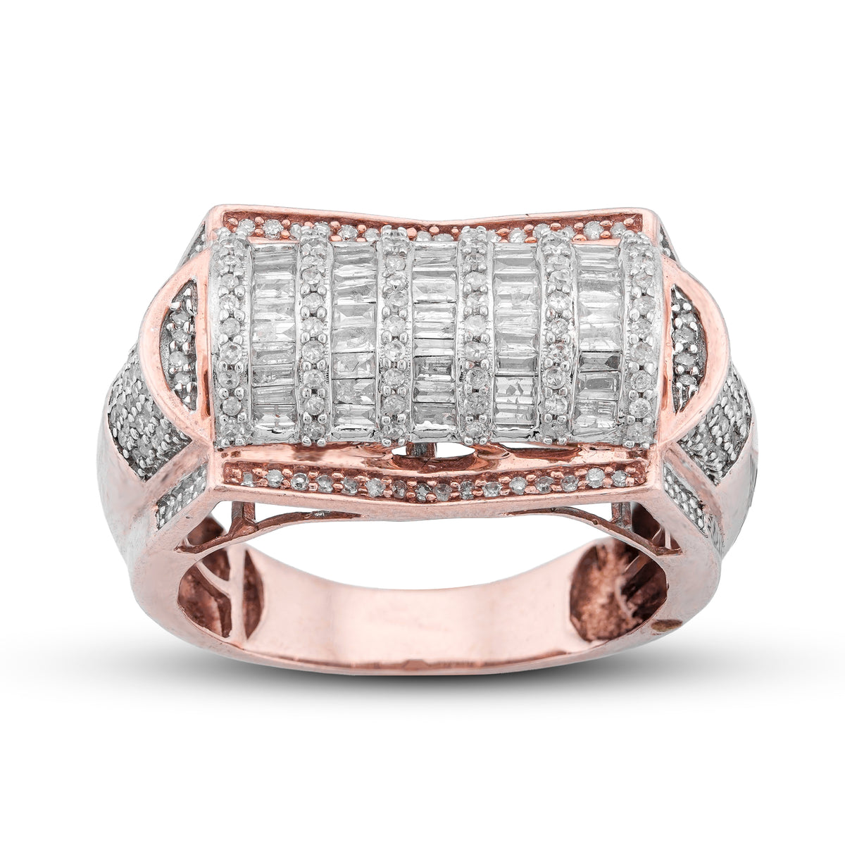 Multi Column Baguette Ring 10K Rose Gold 1.05CT Natural Diamond Men Pinky Ring
