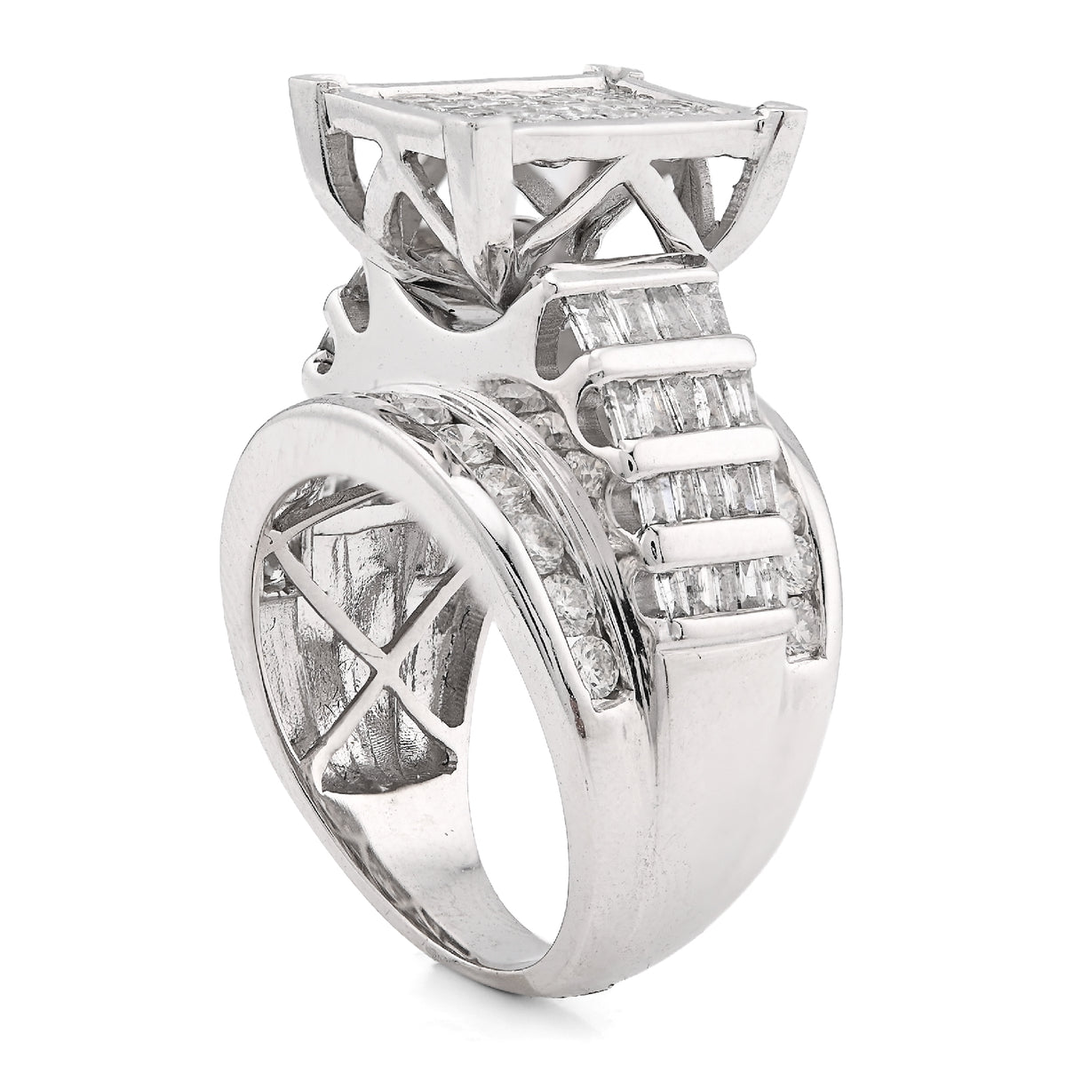 10K White Gold 3CT Natural Diamond Princess/Round/Baguette Rectangular 14.4MM Women Wedding Ring — view 5