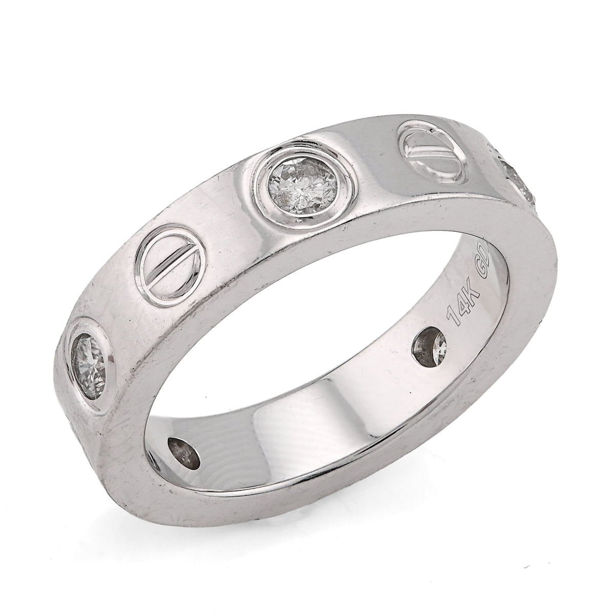 14K White Gold 0.74CT Natural Diamond Cartier 5 Diamond Love Ring Men Band — view 3