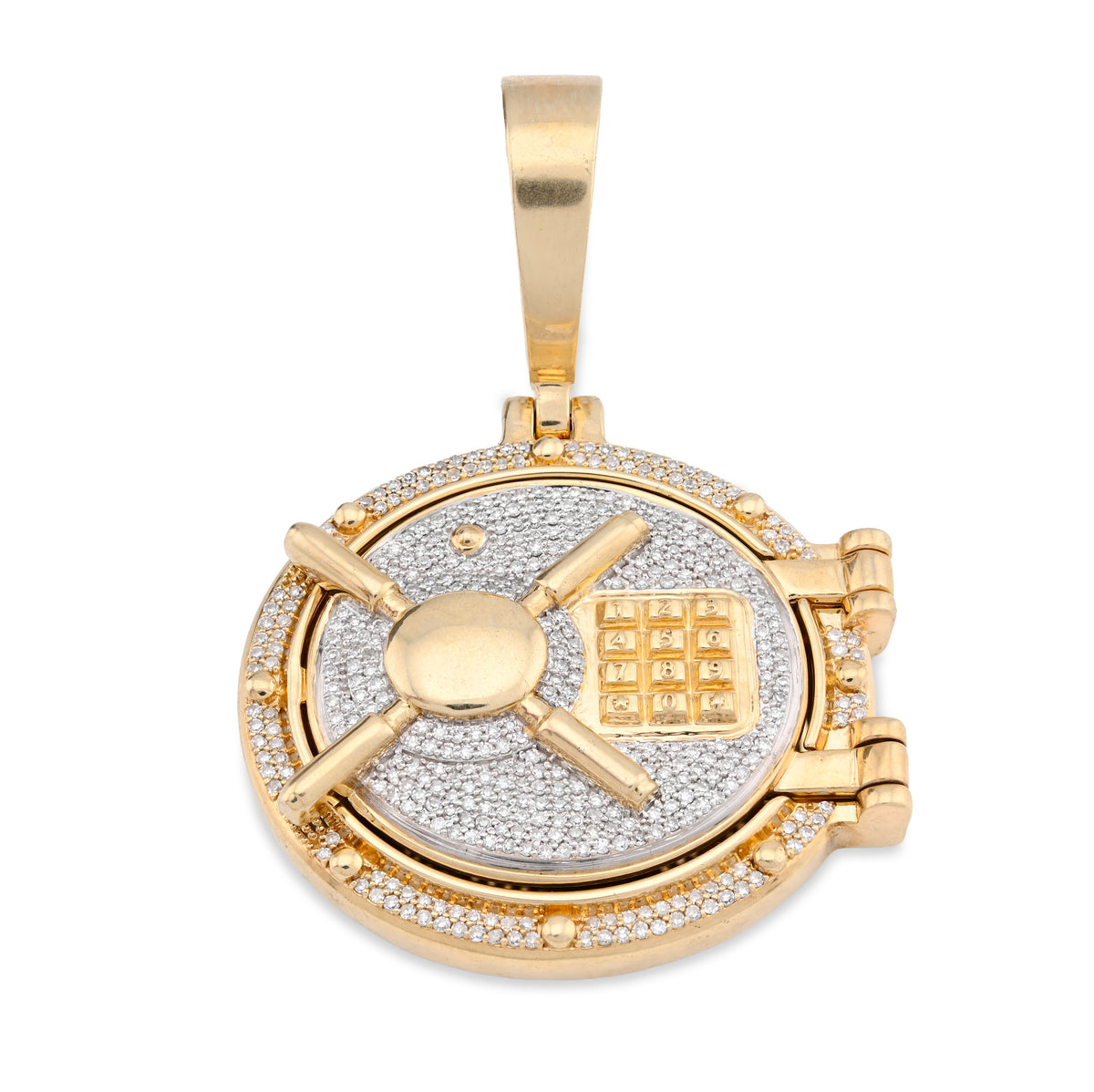 10K Yellow Gold Vault Door Memory Picture Pendant 0.6CT Natural Diamond Men Women Charm — view 1