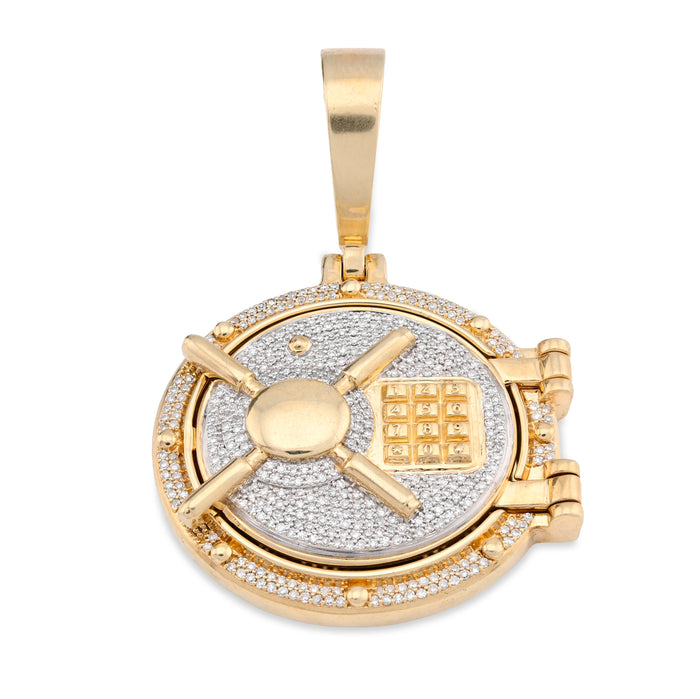 10K Yellow Gold Vault Door Memory Picture Pendant 0.6CT Natural Diamond Men Women Charm — view 1