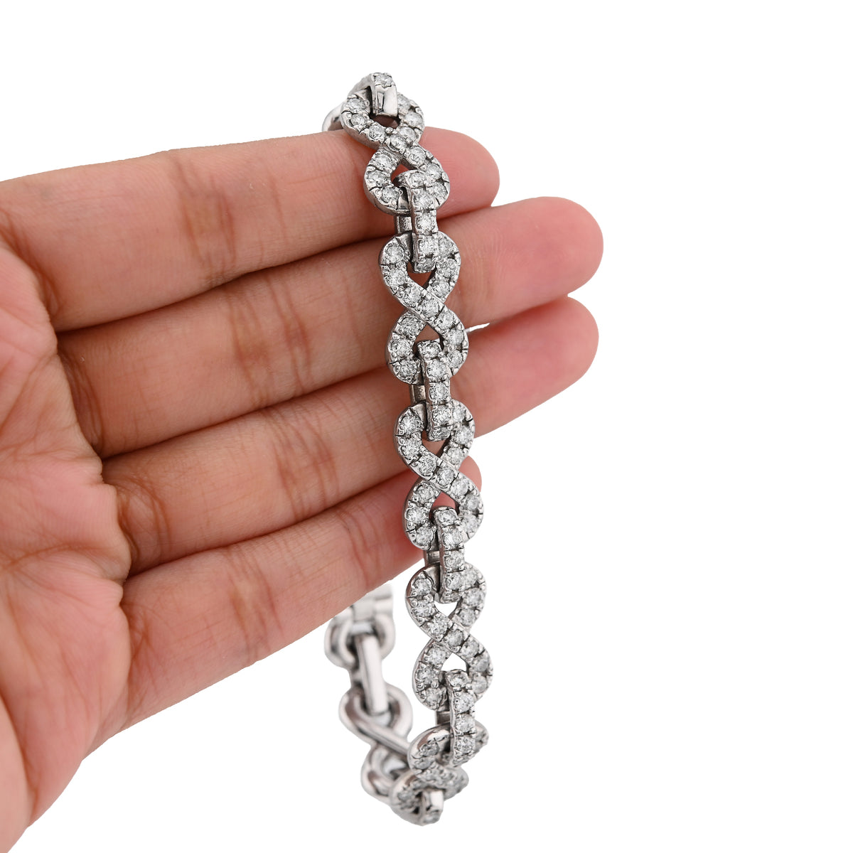 10K White Gold 12.5CT Natural Diamond Infinity Link 11MM Men 51.1g Bracelet 8" — view 5