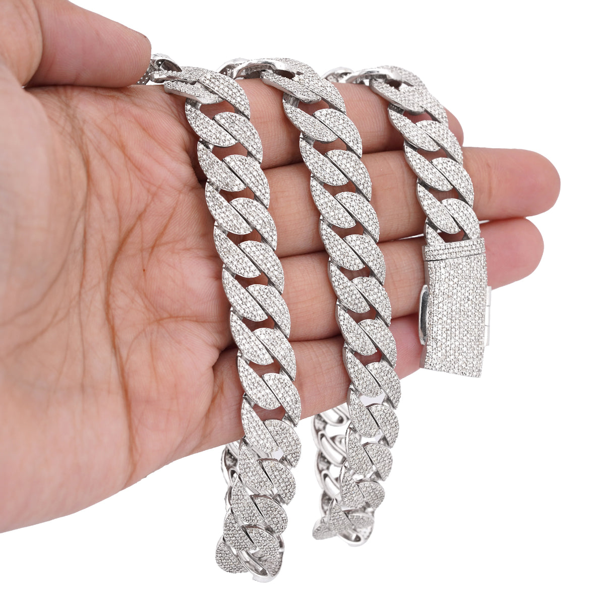 10K White Gold 18.9CT Natural Diamond Round Cuban Link 12MM Men's Chain 22" Necklace — view 1