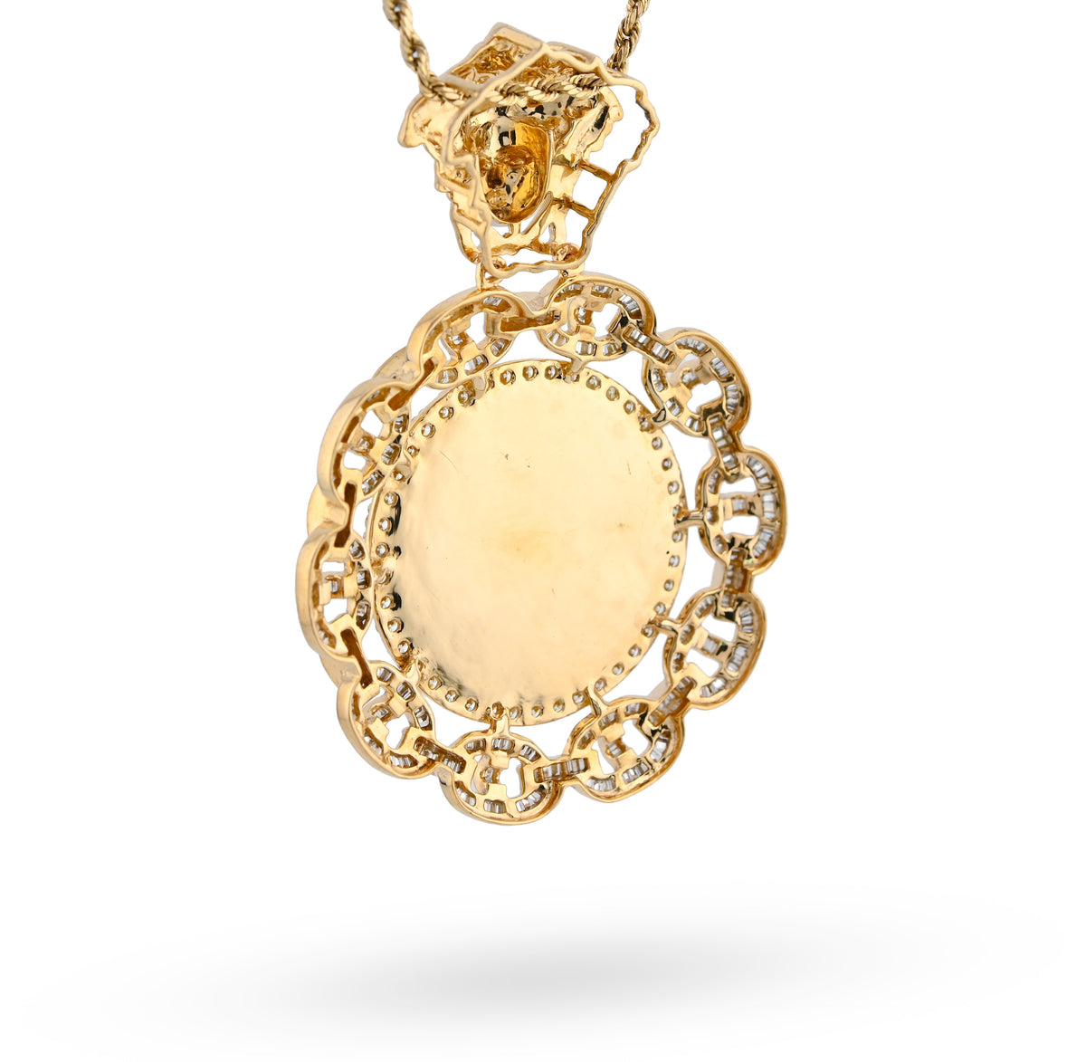 10K Yellow Gold Baguette Cuban Link Medusa 4.18CT Natural Diamond Memory Picture Pendant Men Women Charm — view 8