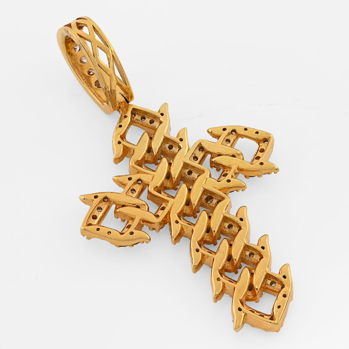10K Yellow Gold Cuban Link Religious Cross 2.5Ct Natural Diamond Men Charm 2.25" Pendant — view 9
