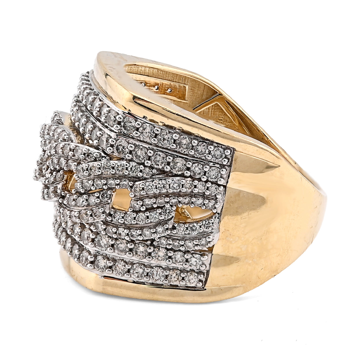 10K Yellow Gold Cuban Link 4 Row Men 1.98CT Natural Diamond Pinky Ring — view 3