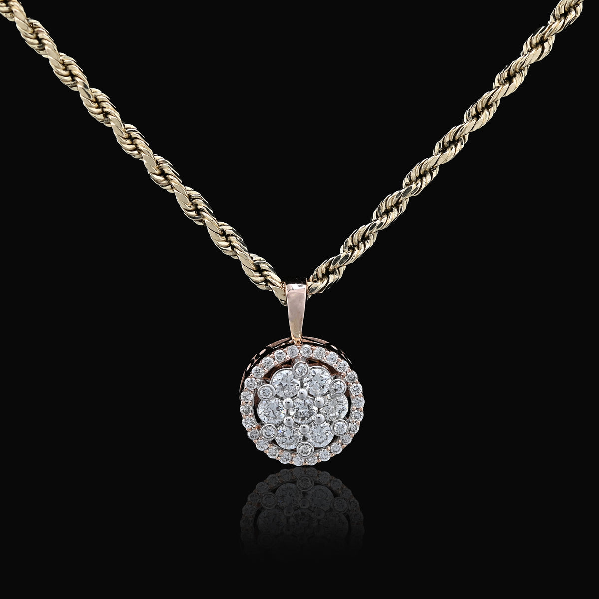 10K Rose Gold 1 CT Natural Diamond Flower Cluster Pendant Women small Charm — view 5