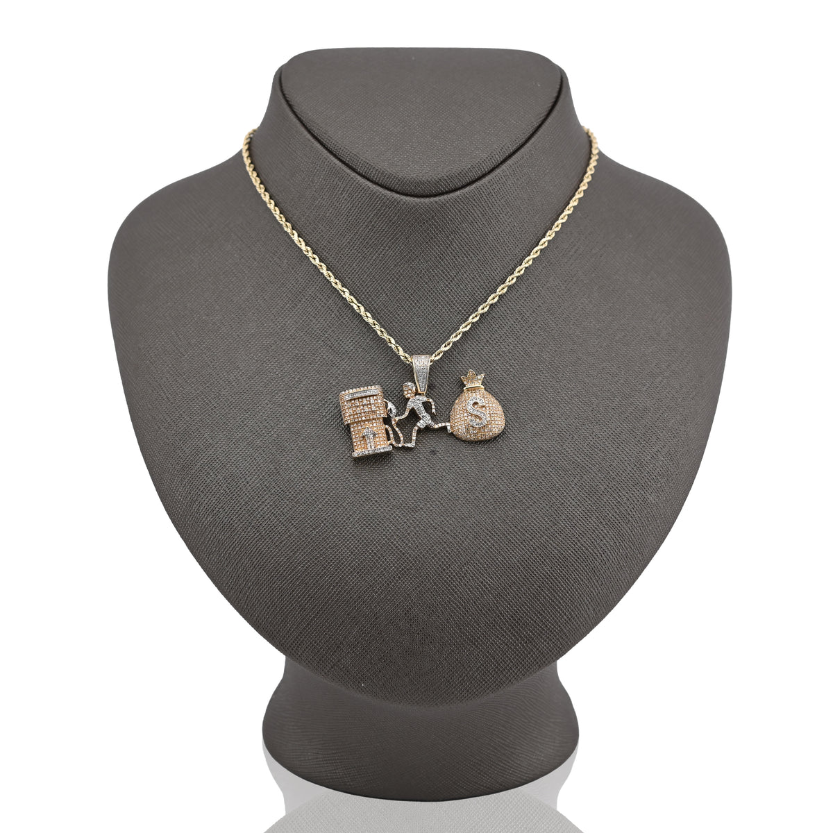 10K Yellow Gold Custom "Pump Human Money Bag" 0.86CT Natural Diamond Pendant Charm — view 3
