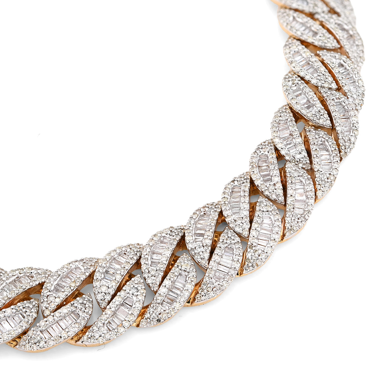 10K yellow Gold 12MM Natural Diamond 6.80CT Round/Baguette Cuban Link Bracelet 8" 40.3g — view 8