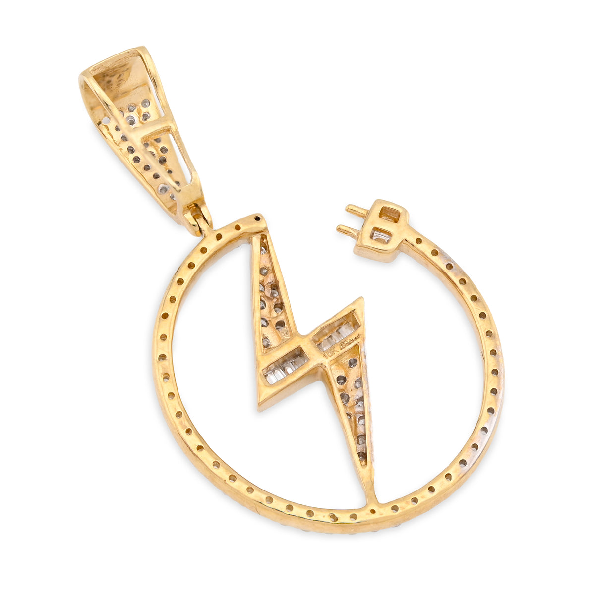 10K Yellow Gold 0.75CT Natural Diamond "Electric Plug" Shock sign Men Women 1.58" Pendant — view 4