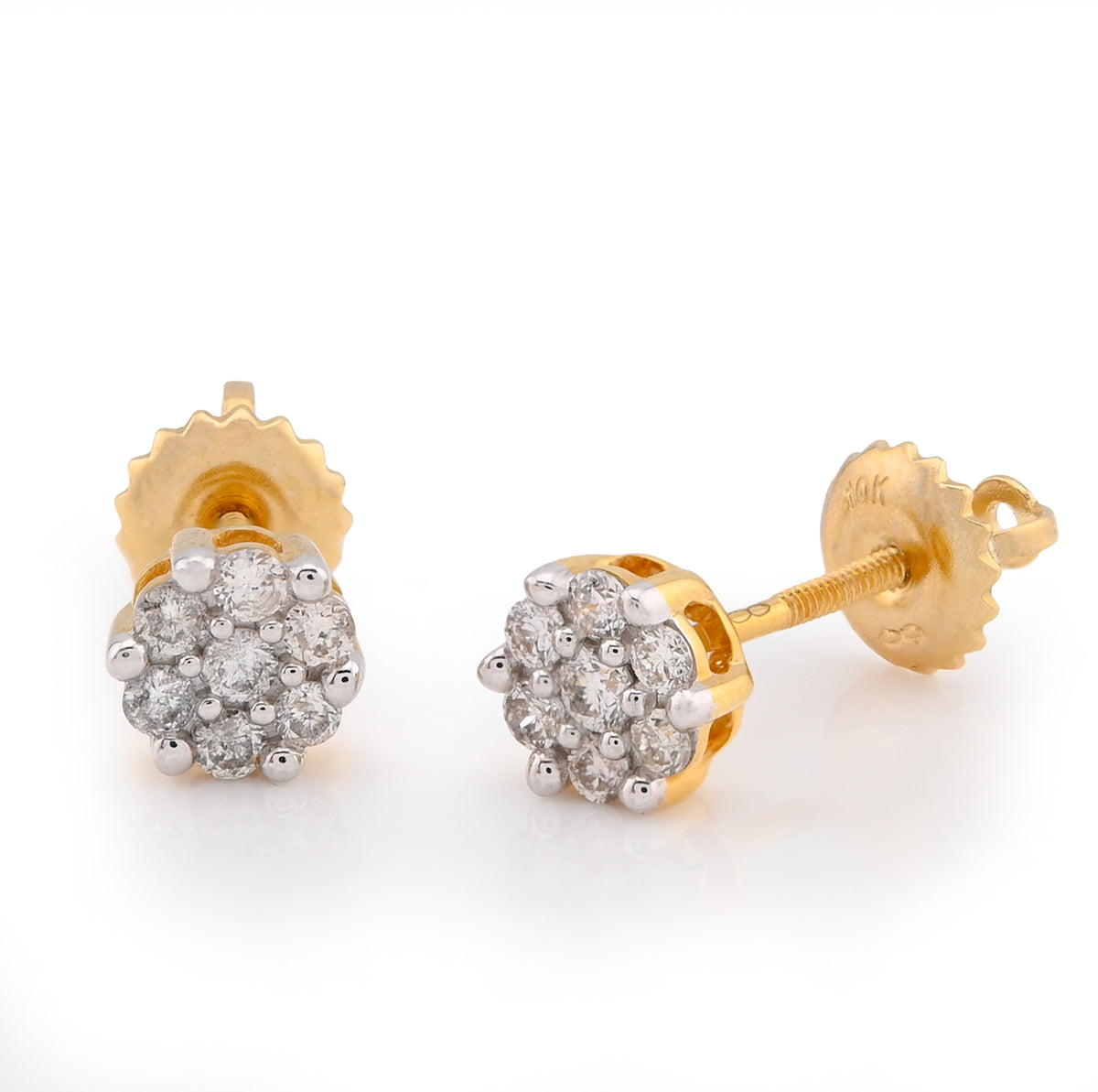 10K Yellow Gold 0.23CT Natural Diamond Flower Setting Earrings Women Men Studs — view 2